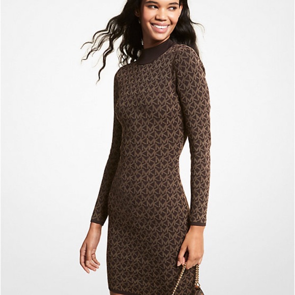 Michael Kors Logo Jacquard Mock Neck Dress - Picture 2 of 10